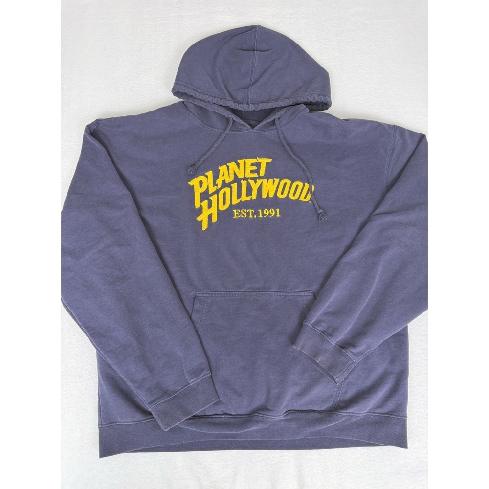 Vintage Planet Hollywood Hoodie Navy Blue Yellow Spellout Est. 1991 Mens XXL‎